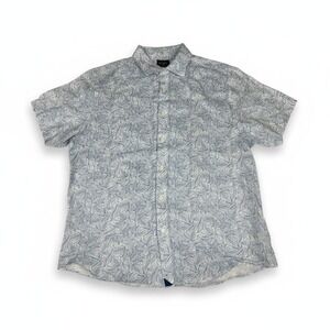 UNTUCKit Mens Shirt Large L Blue White Linen Short Sleeve Hawaiian Feathers
